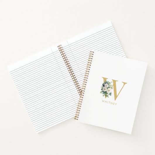 Carnet Lettre monogramme Floral Nom initial (Intérieur)