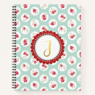 Carnet LETTRE MONogramme J Turquoise Rouge Pays Floral
