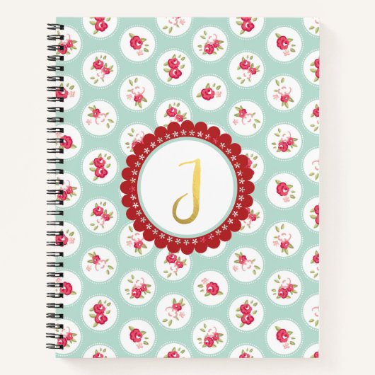 Carnet LETTRE MONogramme J Turquoise Rouge Pays Floral (Devant)
