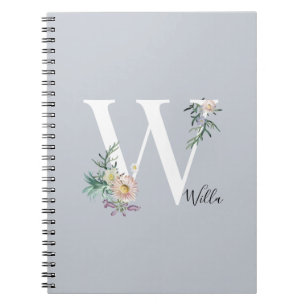 Carnet Lettre monogramme W Floral Personnalisé