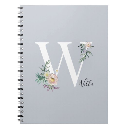 Carnet Lettre monogramme W Floral Personnalisé (Devant)