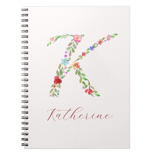 Carnet LETTRE MONOGRAPHIQUE Florale Aquarelle personnalis (Devant)
