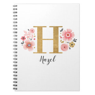 Carnet LETTRE MONOGRAPHIQUE Florale D'OR Rose H