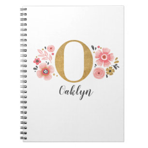 Carnet LETTRE MONOGRAPHIQUE Florale D'OR Rose O