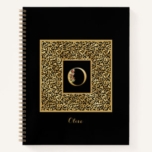Carnet Lettre O de monogramme personnel Or Léopard Modern