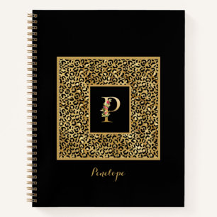Carnet Lettre P de monogramme personnel Or Léopard Modern