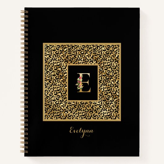 Carnet Lettre personnelle Leopard Gold moderne E (Devant)
