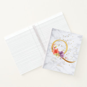 Carnet Lettre Q Monogramme Doré Aquarelle Marbre Moderne