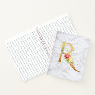 Carnet Lettre R monogramme doré aquarelle marbre moderne