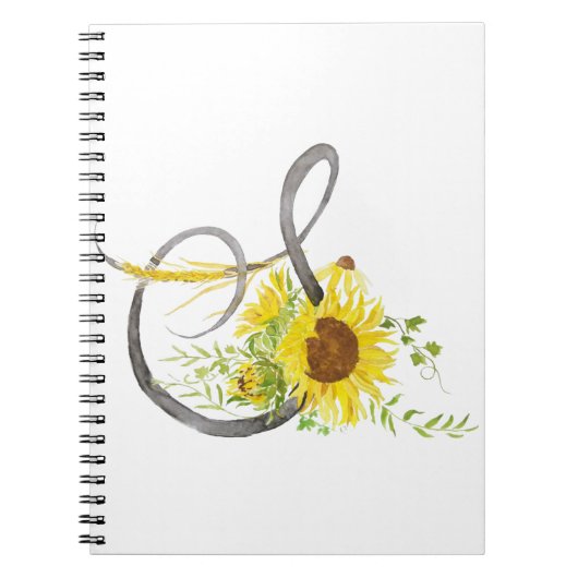 Carnet lettre S calligraphie tournesol aquarelle (Devant)
