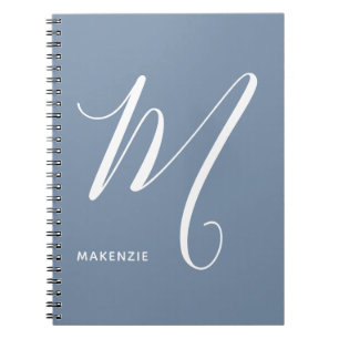 Carnet Lettre Script monogramme simple M Bleu & Blanc