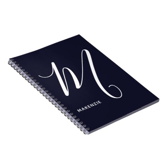 Carnet Lettre Script monogramme simple M Navy Bleu (Côté Droit)