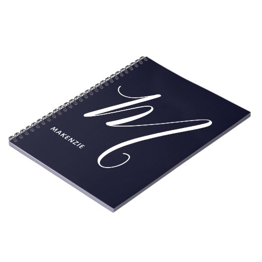 Carnet Lettre Script monogramme simple M Navy Bleu (Côté gauche)