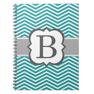 Carnet LETTRE Turquoise MONOGRAPHIQUE BLANCHE B Chevron