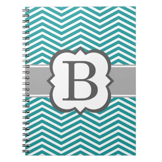 Carnet LETTRE Turquoise MONOGRAPHIQUE BLANCHE B Chevron (Devant)