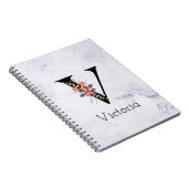 Carnet Lettre "V" Boho Floral Marbre blanc Monogramme (Côté Droit)
