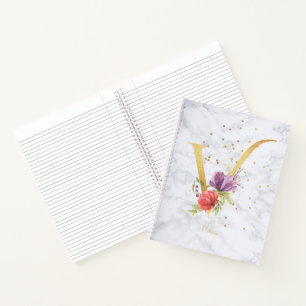 Carnet Lettre V monogramme doré aquarelle marbre moderne
