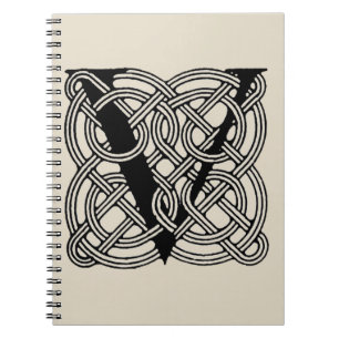 Carnet Lettre V Vintage Céleste noeud Monogramme