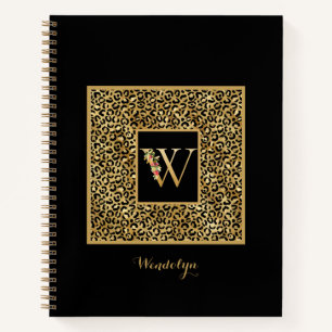 Carnet Lettre W de monogramme personnel Or Léopard Modern