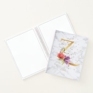 Carnet Lettre Z monogramme doré aquarelle marbre moderne