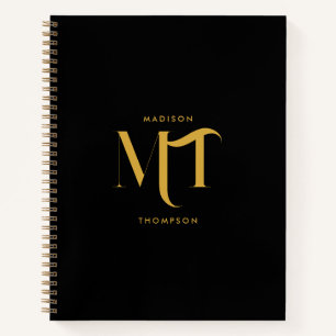 Carnet Lettres d'initiales de monogramme noir et or éléga