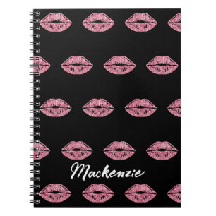 Carnet Lèvres Pailletées Rose avec Nom Personnalisé sur F