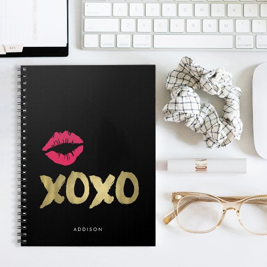 Carnet Lèvres XOXO Faux Gold et Rose | Noir
