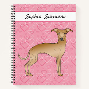 Carnet Lévrier Italien Faon Chien Mignon Sur Coeurs Roses