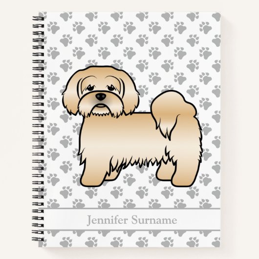 Carnet Lhasa Apso doré Chien de dessin animé mignon & Nom (Devant)
