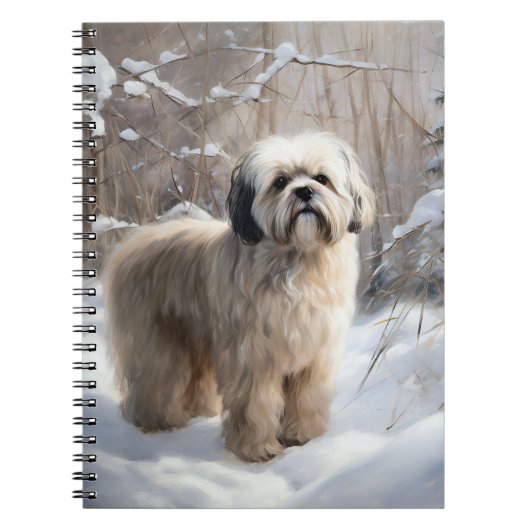 Carnet Lhassa Apso Laisse Neige Noël (Devant)