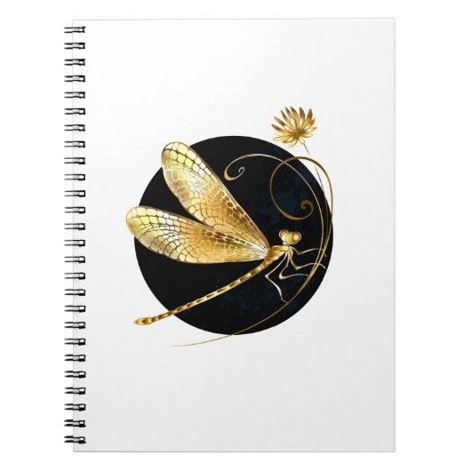 Carnet libellule d'or en cercle noir (Devant)