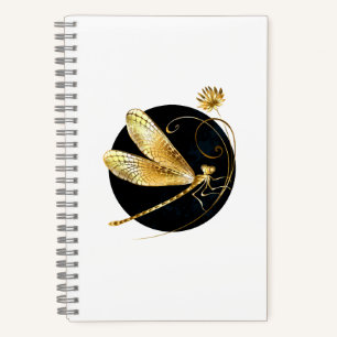 Carnet libellule d'or en cercle noir