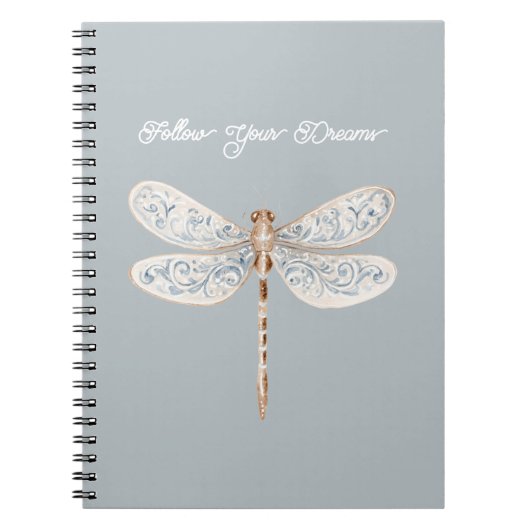 Carnet Libellule grise bleue bronze blanc (Devant)
