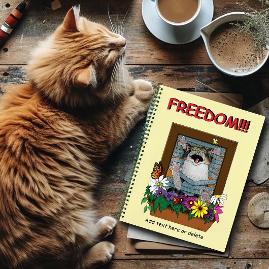 Carnet Liberté Évasion Drôle Chat Floral Jaune Fenêtre