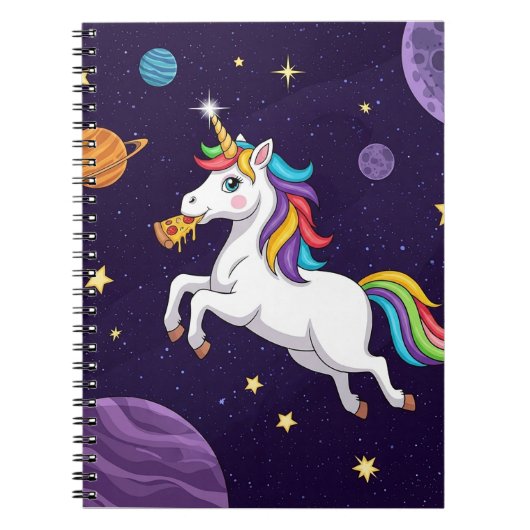 Carnet Licorne aimant la pizza dans l'espace – Fantaisie (Devant)