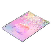 Carnet Licorne arc-en-ciel mignonne monogramme avec goutt (Côté gauche)