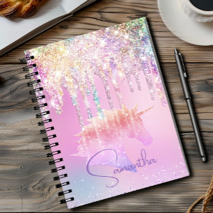 Carnet Licorne arc-en-ciel mignonne monogramme gouttes de