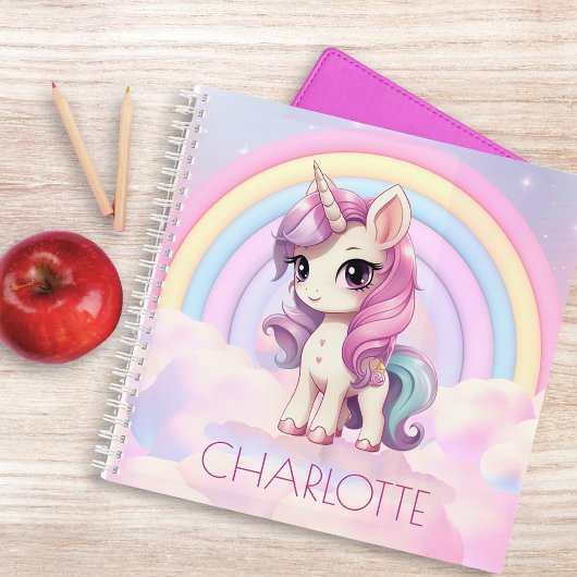 Carnet Licorne Arc-en-Ciel Mignonne Personnalisée Rentrée