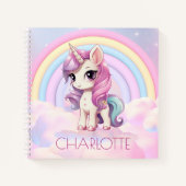 Carnet Licorne Arc-en-Ciel Mignonne Personnalisée Rentrée (Devant)