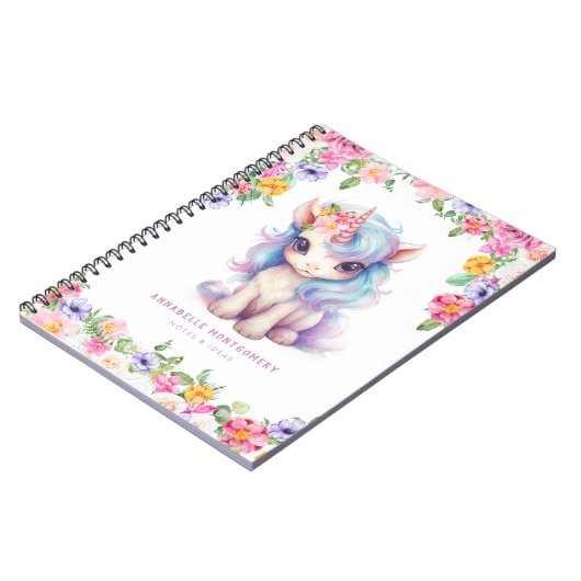 Carnet Licorne Arc-en-ciel Nom Personnalisé École Enfants (Côté gauche)