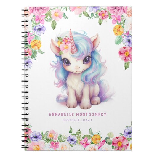 Carnet Licorne Arc-en-ciel Nom Personnalisé École Enfants (Devant)
