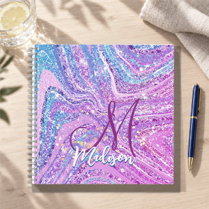 Carnet Licorne arc-en-ciel pailletée art girly marbre