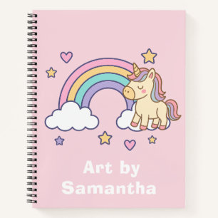Carnet Licorne Arc-en-ciel Pastel Rose Nom Personnalisé