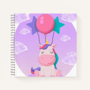 Carnet Licorne Assise Mignonne et Ballons Lilas