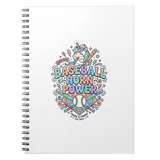 Carnet Licorne Baseball Corne Puissance Kawaii Conception (Devant)