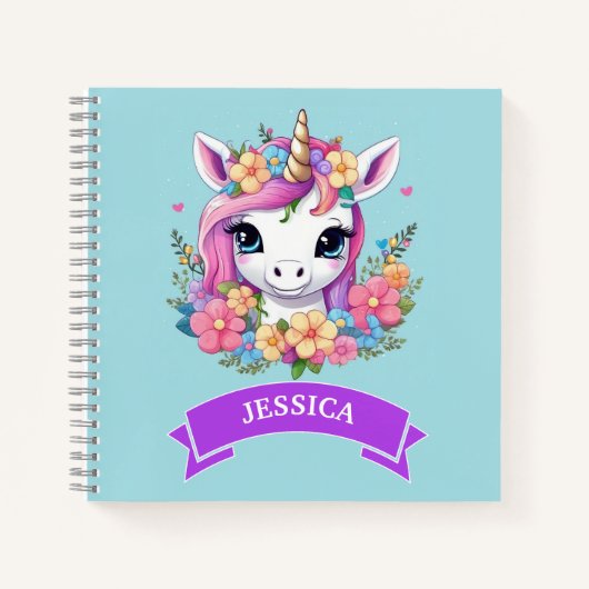 Carnet Licorne Bébé Magique avec Fleurs (Devant)