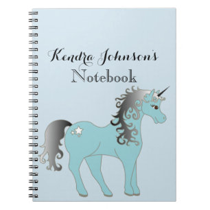 Carnet Licorne bleue et grise en pastel personnalisé