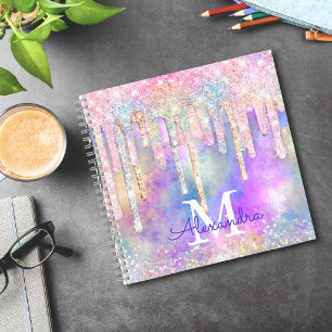 Carnet Licorne chic colorée dégoulinant de paillettes mon