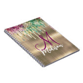 Carnet Licorne dorée mignonne monogramme Drips Glitter (Côté Droit)