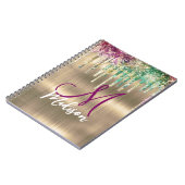 Carnet Licorne dorée mignonne monogramme Drips Glitter (Côté gauche)